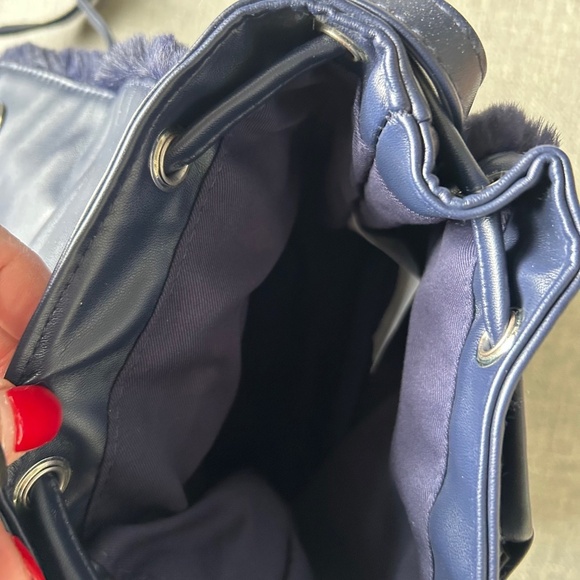 Swarovski faux fur mini backpack purse handbag, dark blue, adjustable straps - Picture 8 of 8